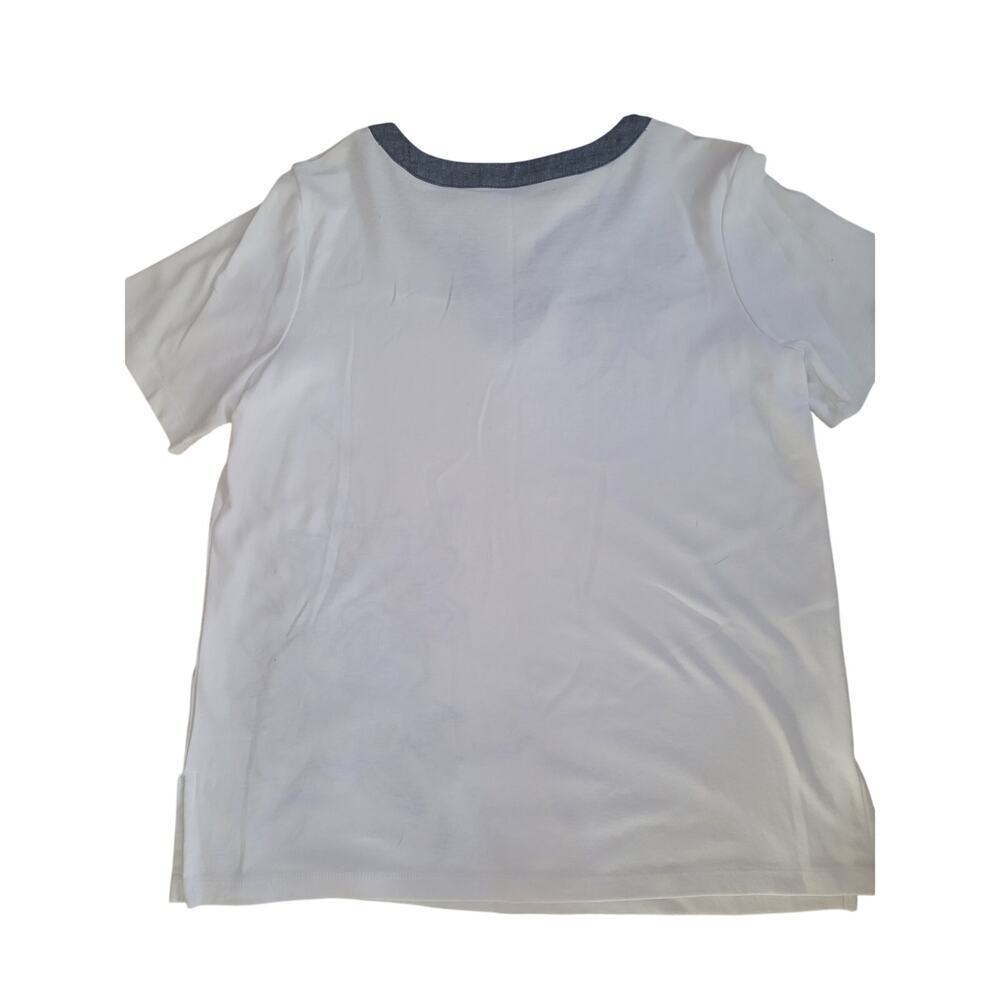 Alfred Dunner Wht/Denim Flower Shirt V Neck Sz M - Picture 6 of 6